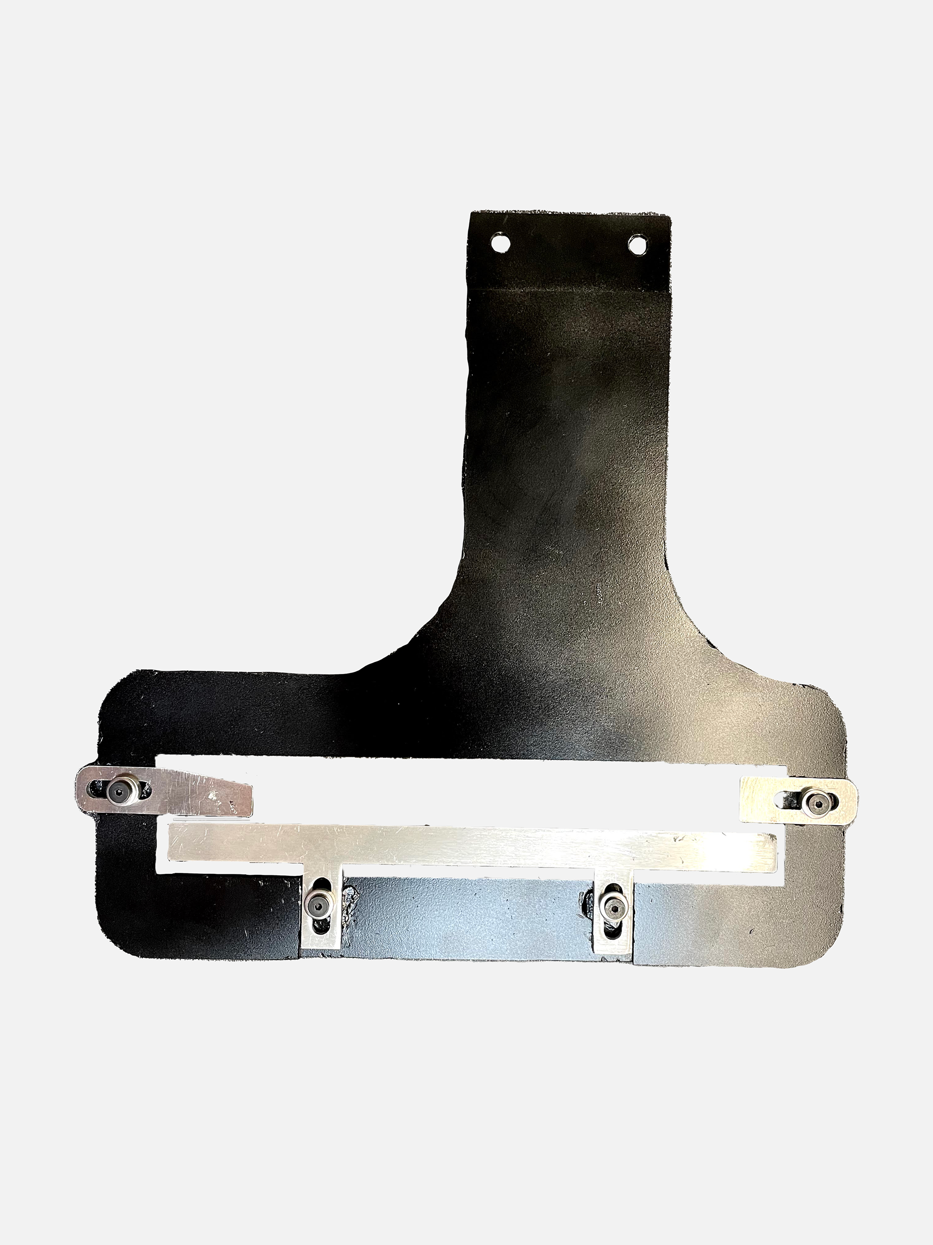 Adjustable sewing feed plate used in conjunction with special clamping arms on a CNC sewing machine to attache velcro to straps.